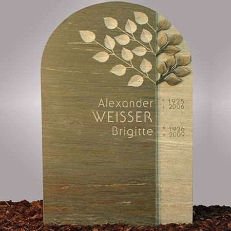 Grabstein mit graviertem Baumzweig, naturgrüner Stein